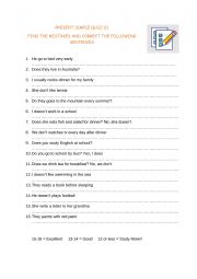 English Worksheet: present simple: find the mistakes
