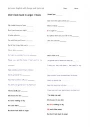 English Worksheet: [Learn English with Songs and Lyrics] Don�t look back in anger / Oasis