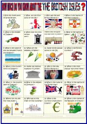 English Worksheet: The British Isles updated quiz with KEY