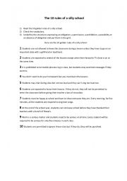 English Worksheet: The 10 rules of a silly school