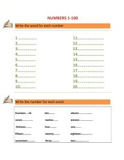 English Worksheet: Numbers