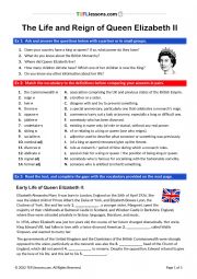 English Worksheet: Queen Elizabeth II Biography