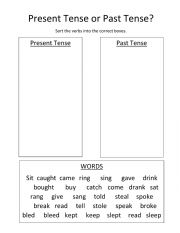 Present tense/Past tense irregular verb sort