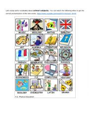 English Worksheet: School Subjects