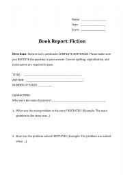 English Worksheet: book report