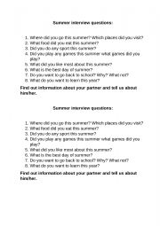 English Worksheet: summer holidays questions 