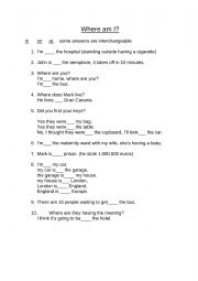English Worksheet: Testing IN ON and AT