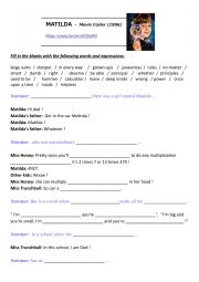 English Worksheet: MATILDA MOVIE TRAILER