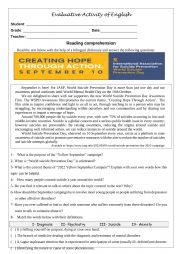 English Worksheet: Reading comprehension on Yellow September campaign