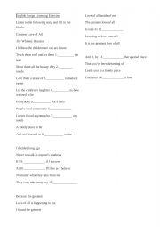 English Worksheet: English Songs Listening Excercise