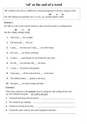 English Worksheet: ed at the end of a word
