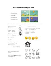 English Worksheet: fist day introductions / begginer A.1
