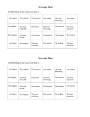 English Worksheet: Comparatives and superlatives scavenger hunt