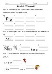 English Worksheet: Quiz on Letter A to F