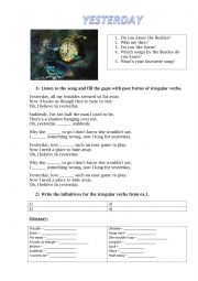 English Worksheet: Yesterday by The Beatles (irregular verbs)