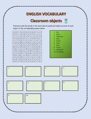 English Worksheet: Classroom Objects Basic English Activity