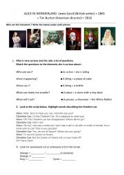 English Worksheet: Alice in Wonderland meeting the Cheshire cat