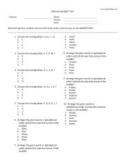 English Worksheet: Alpahbetical Order Test