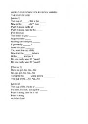 English Worksheet: Song by Ricky Martin World Cup 2008 The cup of life