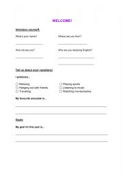 English Worksheet: Welcome back to class worksheet