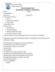 English worksheet: Teacher evaluation form.
