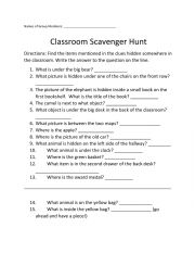 English Worksheet: Prepositions of Place Scavenger Hunt