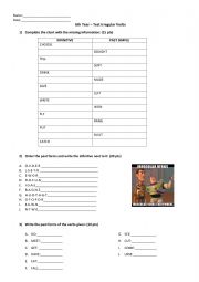 English Worksheet: Irregular Verbs Test