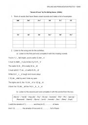 English Worksheet: SPELLING AND PRONUNCIATION PRACTICE - SONG 