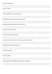 English Worksheet: whats a solar system
