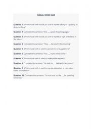 English Worksheet: Modal verbs quiz