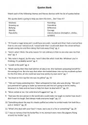 English Worksheet: Wonder Quotes Bank Student Resource