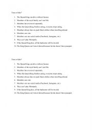 English Worksheet: Royal family true or false