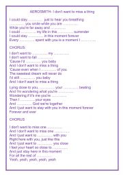 English Worksheet: I DON�T WANNA MISS ... AEROSMITH