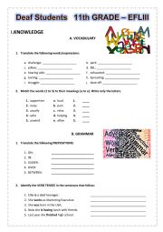 English Worksheet: My life as a deaf teen