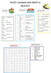 English Worksheet: Rules at home, at school, on the road