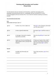 English Worksheet: Practicing with Intransitive and Transitive Phrasal Verbs