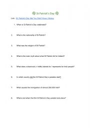 English Worksheet: St Patrick