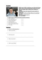 English Worksheet: Reading comprehension - Verb to be. Personal information