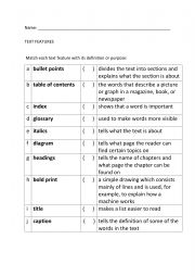 English Worksheet: Text features