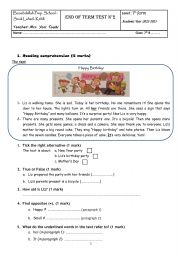 English Worksheet: End of term test n2 - 7th form (Tunisia)