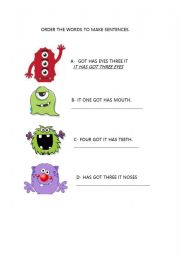 English Worksheet: Parts of the face - Monsters - Has got