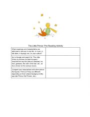 English Worksheet: The Little Prince - Pre-Reading Activity