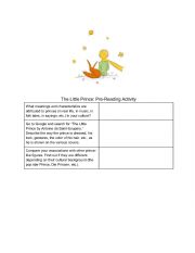 English Worksheet: The Little Prince - Pre-Reading Activity