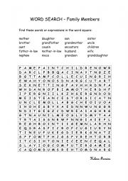 English Worksheet: FAMILY MEMBERS - WORD SEARCH