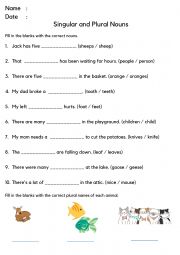 English Worksheet: Singular and Plural Nouns