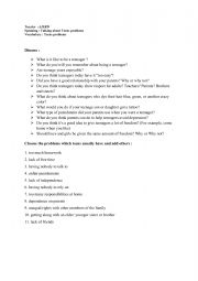 English Worksheet: Teens problems