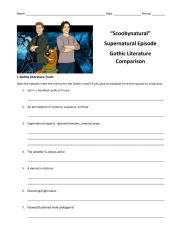 English Worksheet: Scoobynatural Gothic Lit Comparison Worksheet