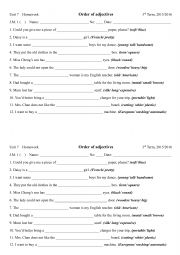 English Worksheet: order of adjectives