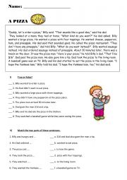 English Worksheet: Pizza reading comprehension