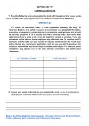 English Worksheet: CURRICULUM VITAE 